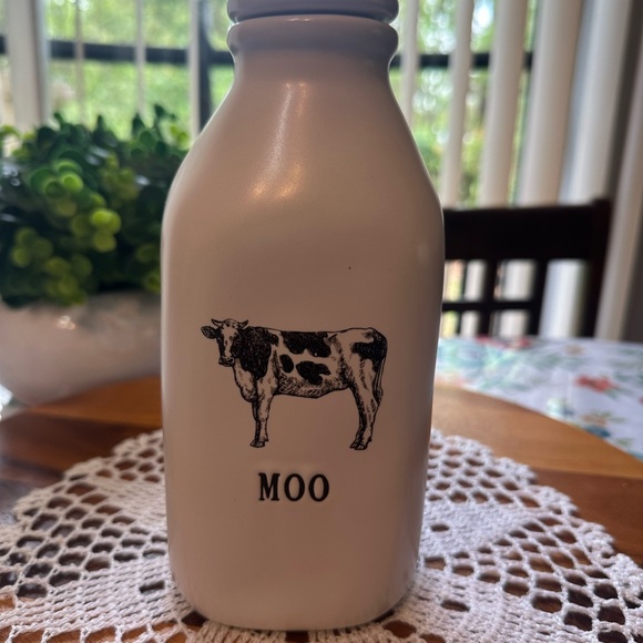 Rae Dunn Other - Moo Ceramic Milk Bottle - White